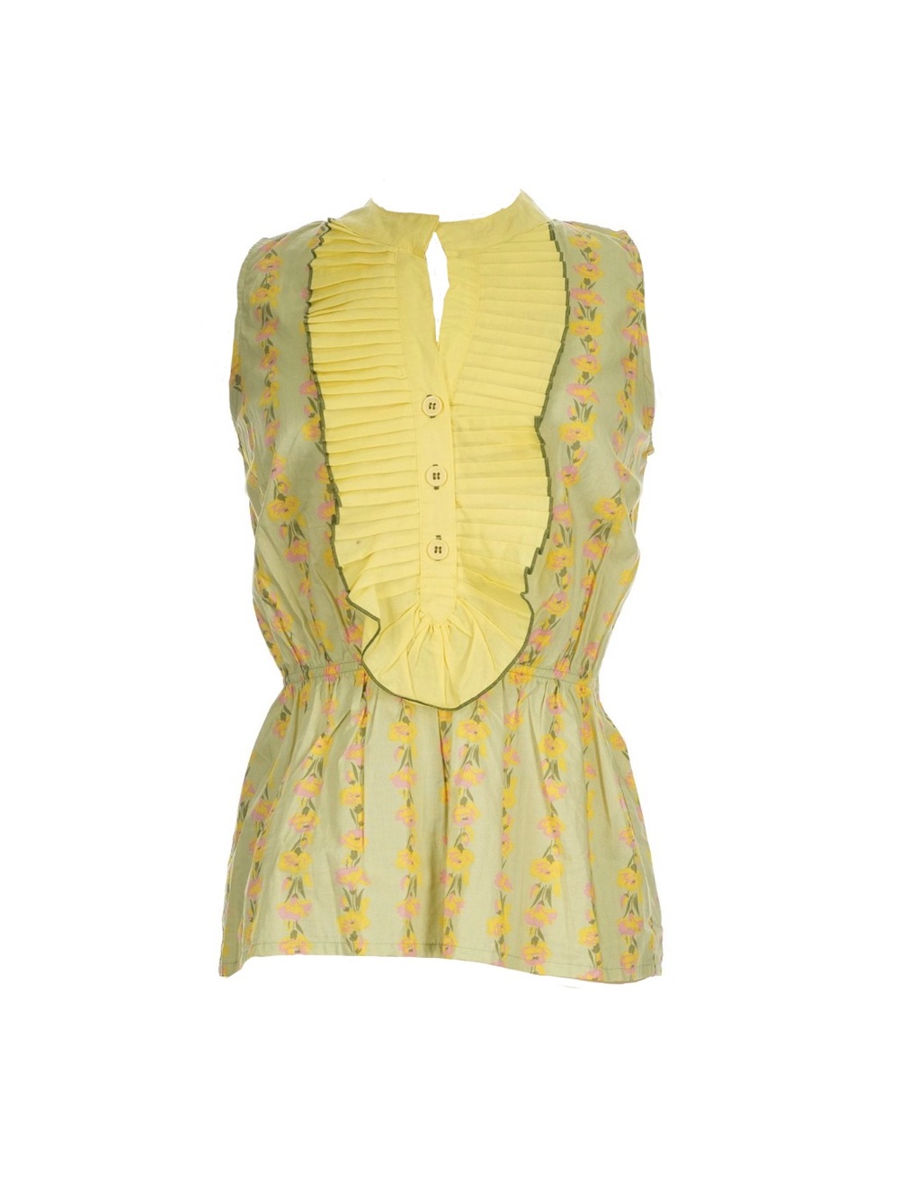 Nick & Mo Floral Peplum Top M Yellow Cottagecore Prairie Romantic